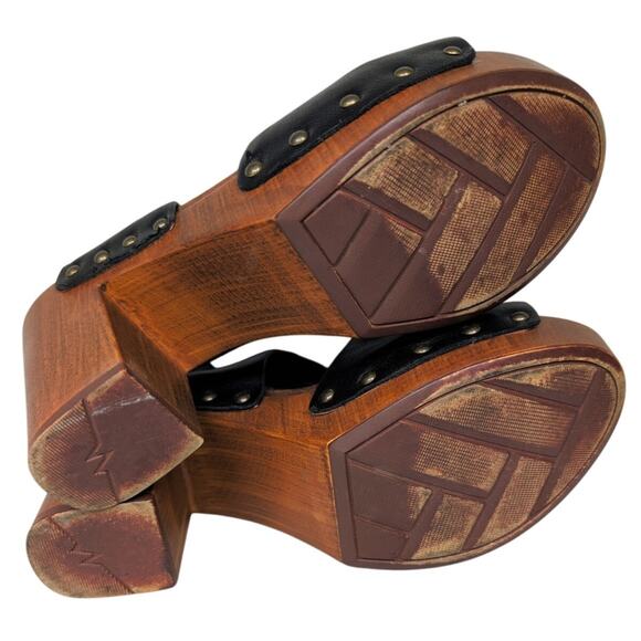 Chunky Woven Platform Heel Sandals 8M Faux‎ Leather Wood Boho Festival Summer - Picture 5 of 7